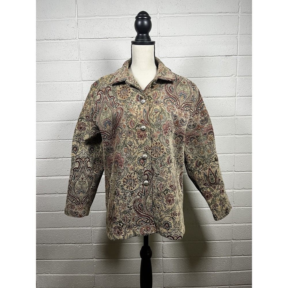 VTG Erin London Jacket Womens Medium Multi Tapestry Paisley Floral Button Front